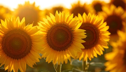 Naklejka premium Sunflowers in a field at sunset (1)