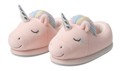 Soft unicorn slippers featuring pastel mane and shiny horn