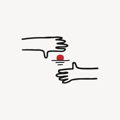 Sunset hands, aesthetic illustration design element