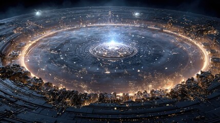Futuristic Alien City with Advanced Technology and a Glowing Energy Source