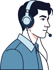 Vector illustration of man with headset in profile view