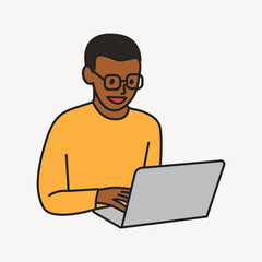 African man using laptop computer illustration