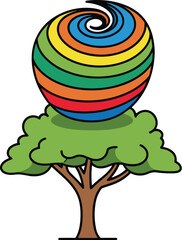 Cartoon tree with colorful swirl above it