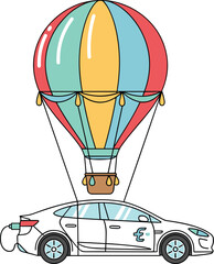 Illustration of electric car with hot air balloon
