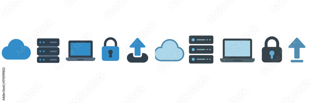 Aufkleber minimalist icon set for technology concepts like cloud computing, data server, network security, lap