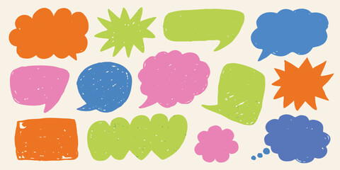 Fototapeta premium Collection of colorful hand drawn speech bubbles and thought bubbles in various shapes and sizes