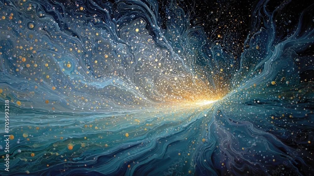 Poster abstract artistic representation of energy explosion with flowing cosmic structures
