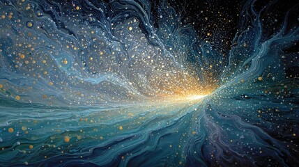 Abstract artistic representation of energy explosion with flowing cosmic structures