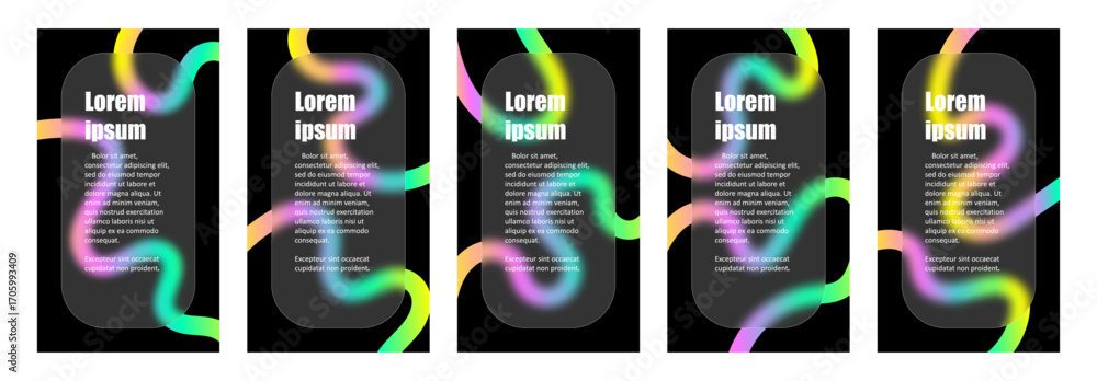 Poster set of vertical backgrounds designed for advertising flyers showcases glass morphism style. curved g