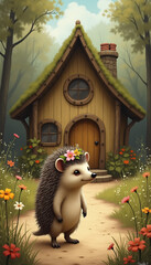 Hedgehog with hobbit house