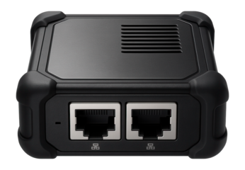 Mini-PC with dual Ethernet ports and a ruggedized rubberized exterior for industrial use