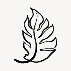 Palm leaf line art, minimal black graphic illustration