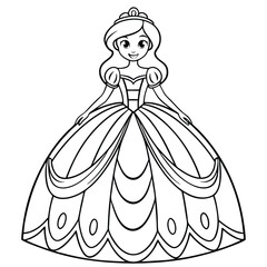 Fototapeta premium Black and white Princess ball gown coloring page on white background