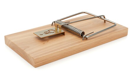 白背景に置かれた木製ネズミ捕り罠の高解像度写真