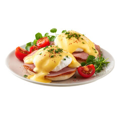 Delicious Plate of Eggs Benedict isolated on with white background(6)