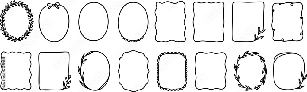Poster hand drawn decorative frames and borders set isolated on transparent background