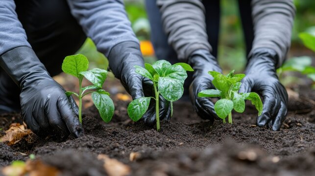 Planting seedlings in garden