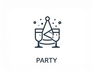 Celebration Icon with Champagne Glasses and Party Hat for Festive Events