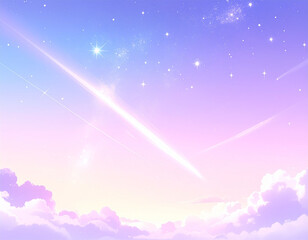 Fototapeta premium Dreamy Pastel Twilight Sky with Shooting Stars and Clouds