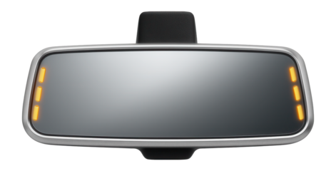 Rearview mirror parking display with integrated LED indicators and reflective glass