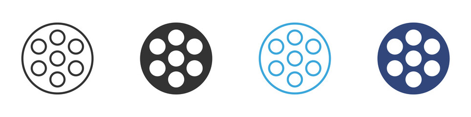 Revolver Cylinder with Circular Chambers icon set in outline and flat style , vector illustration. 