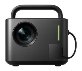 Short throw projector with a built-in carrying handle and retractable power cord for portable business use