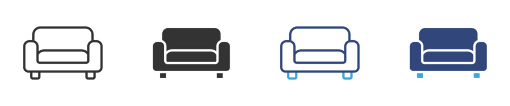classic two-seater sofa furniture icon set, couch furniture icons, vector illustration.