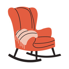 Red rocking chair with blanket