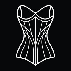 Minimalist corset outline sketch with fashion design elements and apparel illustration
