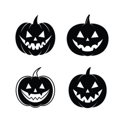 Four black halloween pumpkins vector illustration