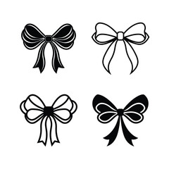 Four decorative bow illustrations in black and white