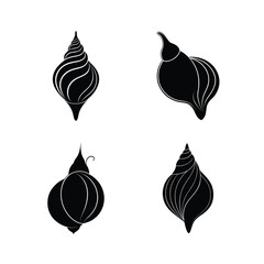 Four black and white seashell silhouette variations