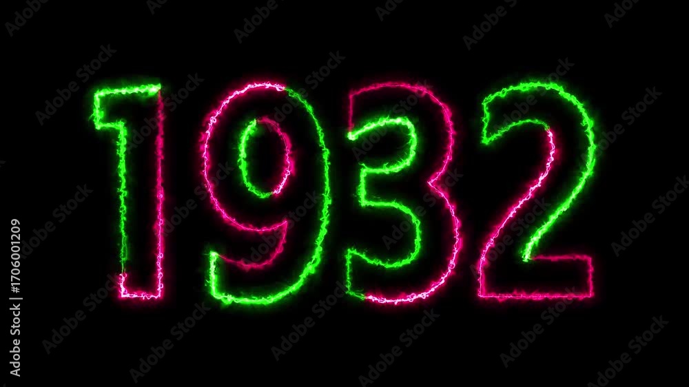 Aufkleber 1932 neon line text animation. 1932 year text effect with neon glow. colorful 1932 typography effect