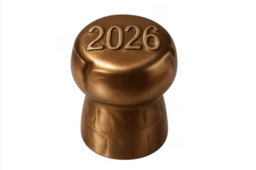 Champagne cork showing the year 2026 on transparent background