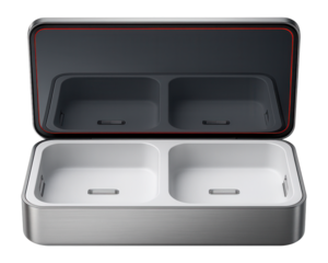 UV-C phone sanitizer box with dual slots and magnetic closure lid