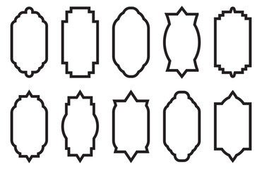 Mediterranean vintage outline editable stroke frame ornate border vector illustration. Ramadan Kareem banner in simple linear.