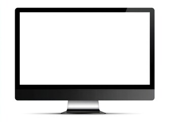 A sleek, modern computer monitor with a blank white screen, set against a clean white backdrop. A minimalist design emphasizes form