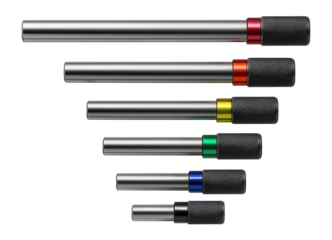 Color-coded bit holder set with multiple lengths for easy identification in a tool kit.
