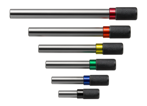 Color-coded bit holder set with multiple lengths for easy identification in a tool kit.