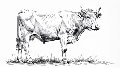Fototapeta premium Detailed Pen and Ink Drawing of a Cow