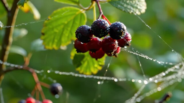 Spider Silk Hammock With Dew and Farkleberry Berry