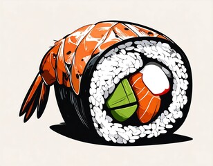 Vibrant sushi roll with shrimp and fish