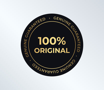 Premium Quality Badge, 100 Percent Original Seal In Black And Gold. Genuine Guaranteed Round Label For Branding, Packaging, Ecommerce, And Product Trust On Light Gradient. Vector Illustration