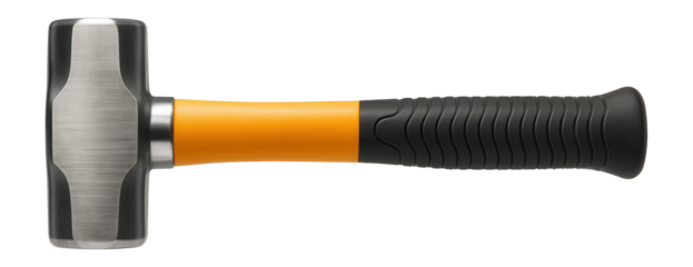 Heavy-duty sledgehammer with a fiberglass handle for demolition work on construction sites.