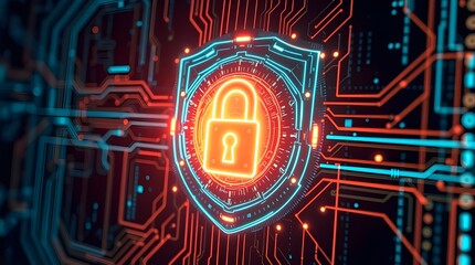 Advanced AI Cybersecurity Firewall with Neon Digital Shield, Encrypted Data Streams, and Futuristic Holographic Protection Network