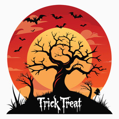 Spooky halloween night scene with a large full moon and eerie atmosphere