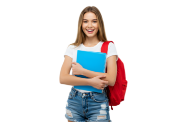 Young Student Holding Books and Backpack, Ready for Education