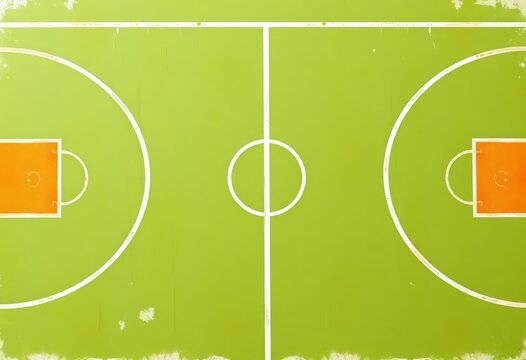 Roughly sketched basketball court lines, faded paint, distressed texture, rough, grunge