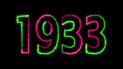 1933 neon line text animation. 1933 year text effect with neon glow. colorful 1933 typography effect. concept of counting years. past year technology concept.