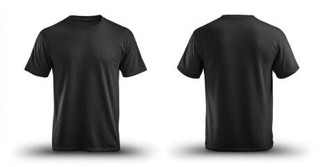 Black t-shirt shown from front and back, with soft lighting creating gentle shadows. Isolated on white